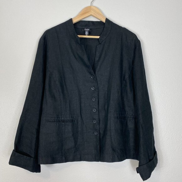 Eileen Fisher Black Blazer Linen Jacket - Picture 1 of 10